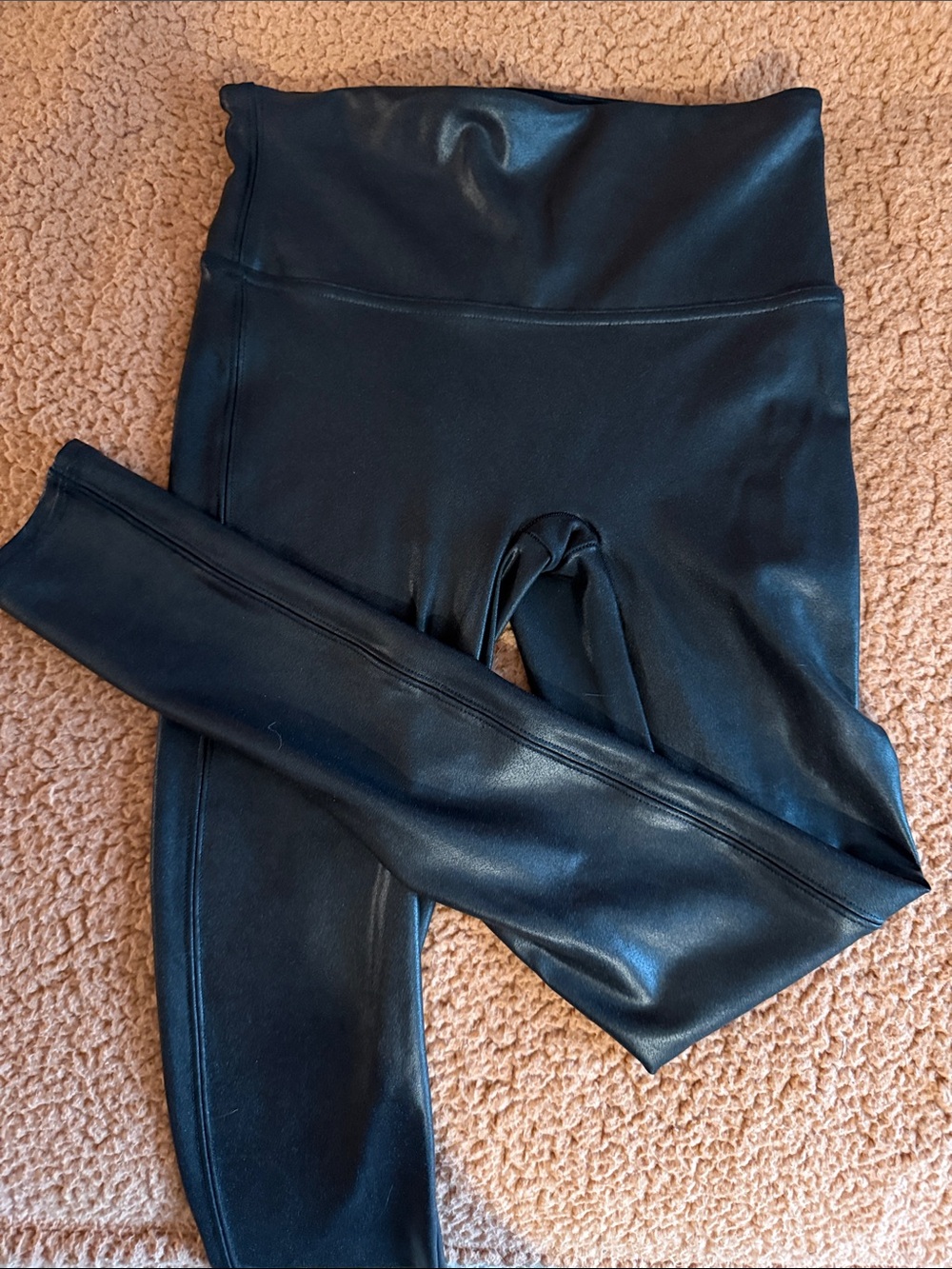 Spanx Black Faux Leather High-Waist Leggings - Petite